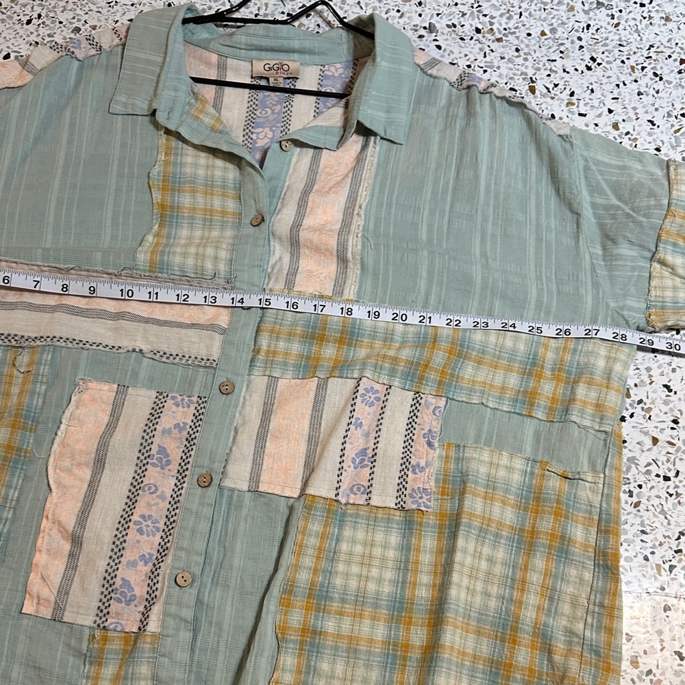 Gigio Multicolor Patchwork Button-Up Blouse Xl Ov… - image 7